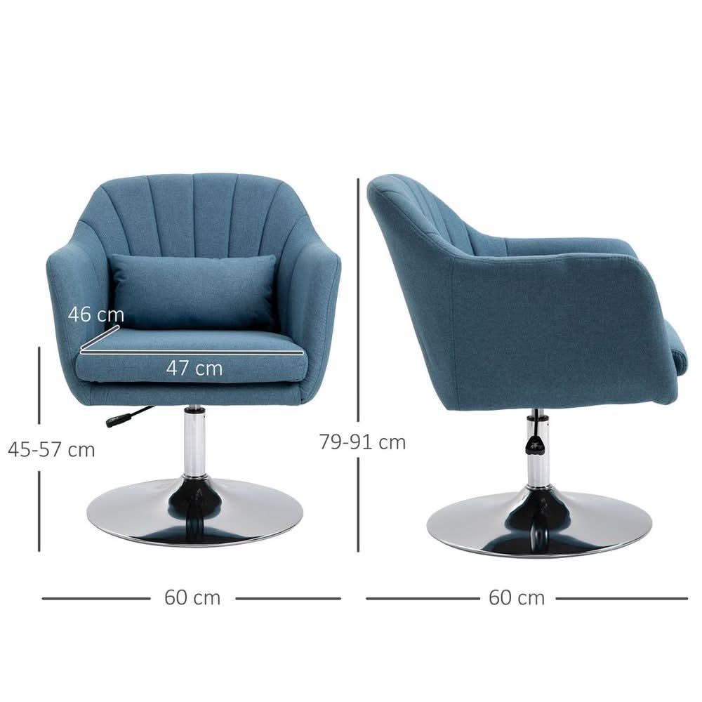 HOMCOM Stylish Retro Linen Swivel Tub Chair Steel Frame Cushion Seat Blue