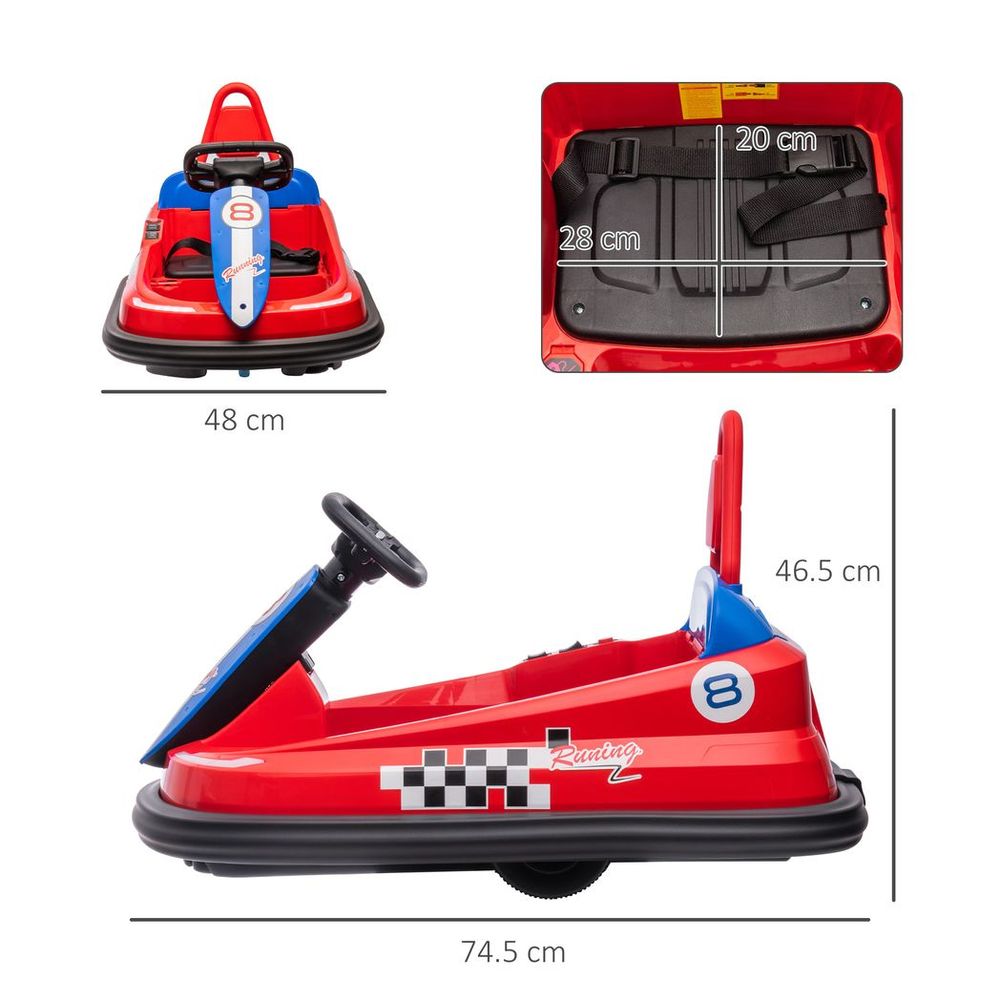 6V Kids Bumper Car, 360-Degree Rotation Waltzer Car w/ 2 Speeds - Red