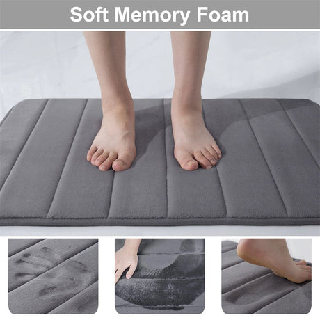 Olanly Memory Foam Bath Mat Super Absorbent Bathroom Mat Shower Carpet Soft Coral Velvet Floor Rug Home Decoration Non-Slip Rugs