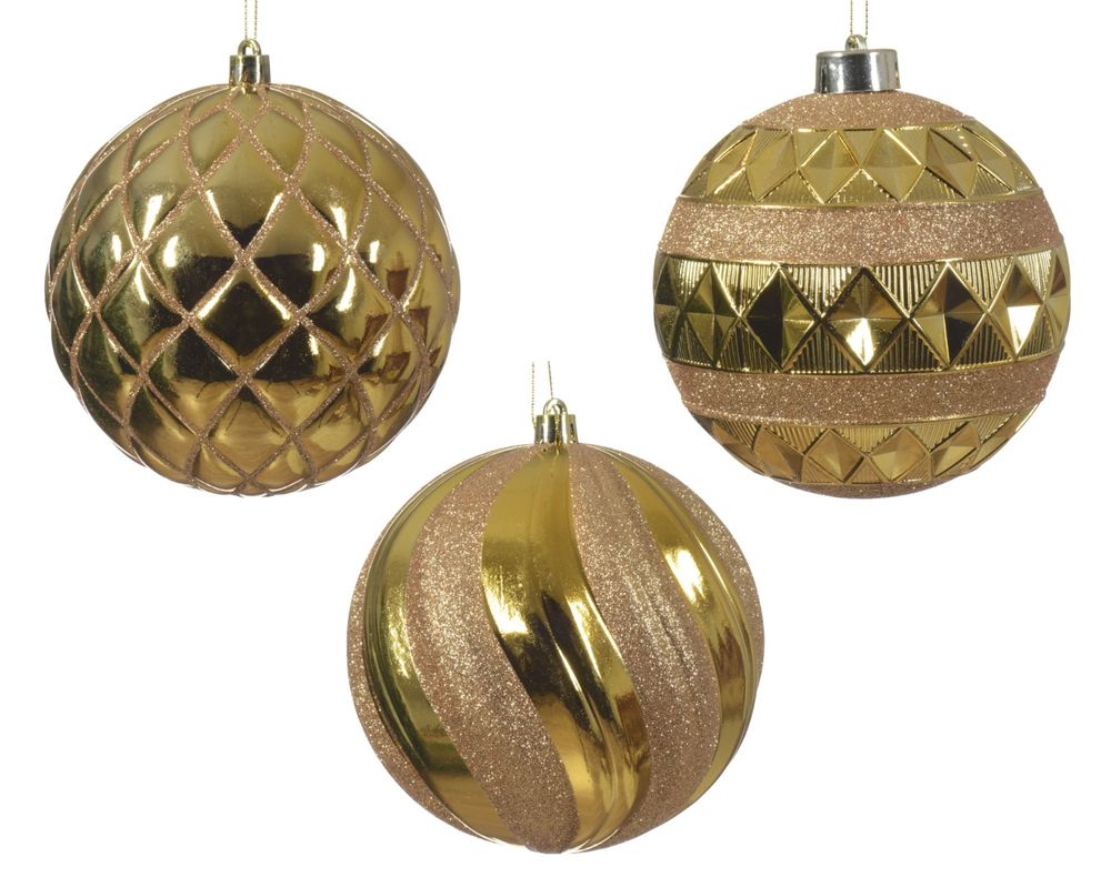 Shatterproof Moulded Bauble Assorted Design Light Gold 12cm - Christmas