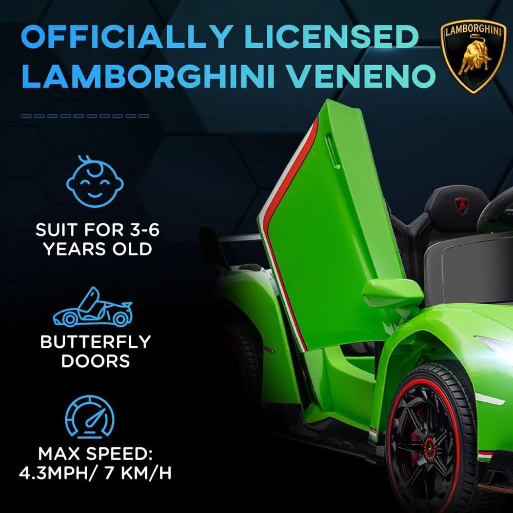 Lamborghini Veneno Licensed Electric Ride-on Car with Remote- Green