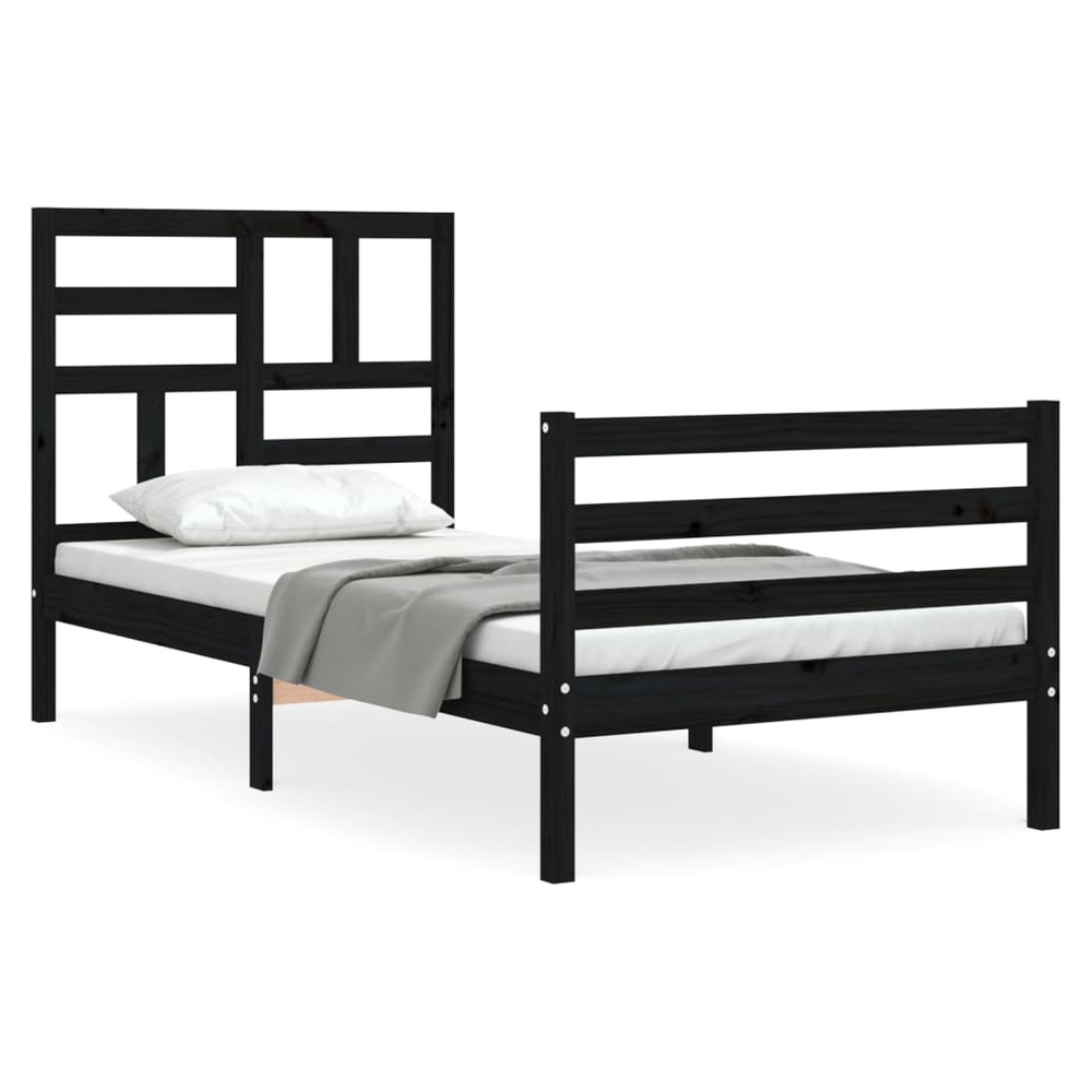 Bed Frame with Headboard Black 100x200 cm Solid Wood