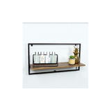 Wide Dark OAK Floating Wall Shelf with Black Frame