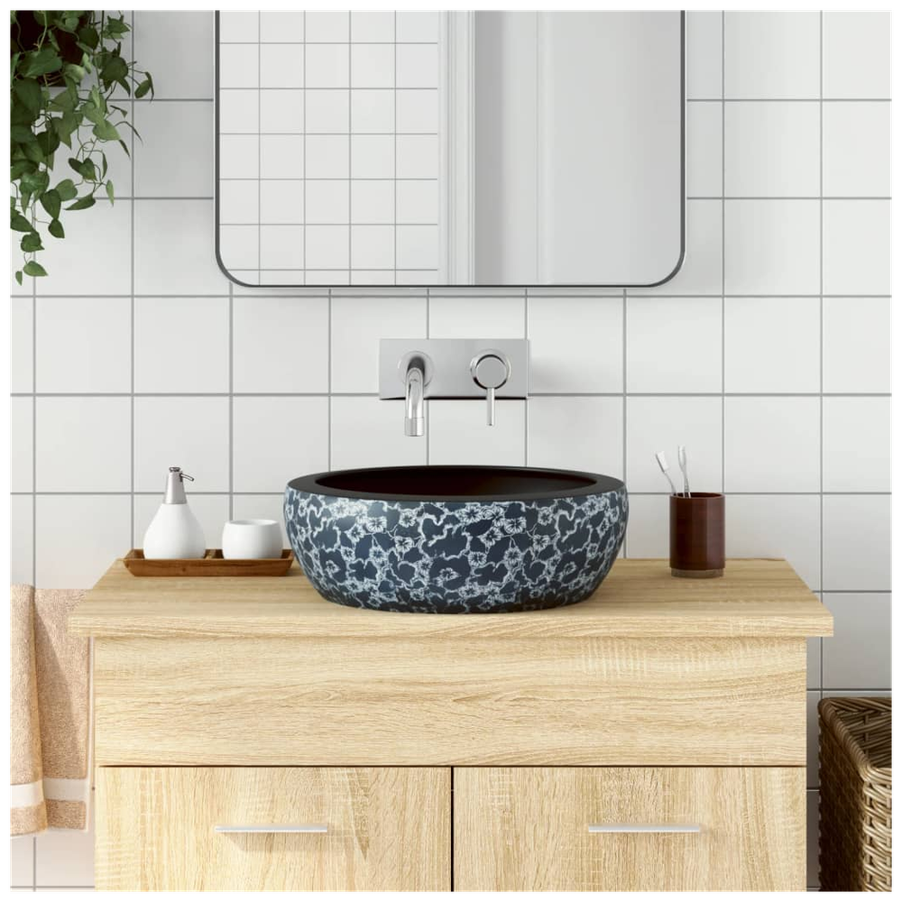 Countertop Basin Black and Blue Round Φ41x14 cm Ceramic