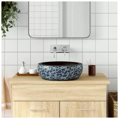 Countertop Basin Black and Blue Round Φ41x14 cm Ceramic