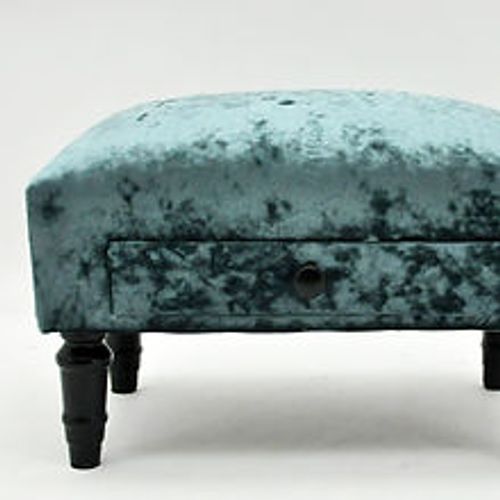 LUXURY BLUE VELVET FOOTSTOOL WITH DRAWER