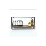 Wide Dark OAK Floating Wall Shelf with Black Frame