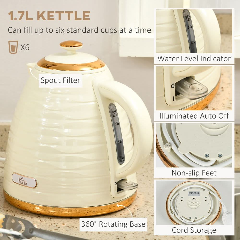 Kettle and Toaster Set 1.7L Rapid Boil Kettle & 4 Slice Toaster Beige