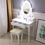 With Light Bulb Single Mirror 5 Drawer Dressing Table White