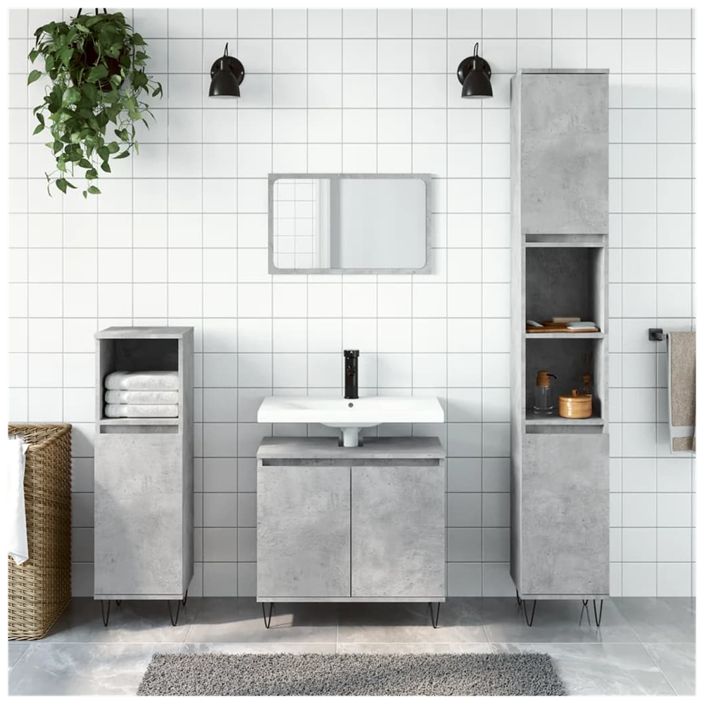 3 Piece Bathroom Furniture Set Concrete Grey Engineered Wood