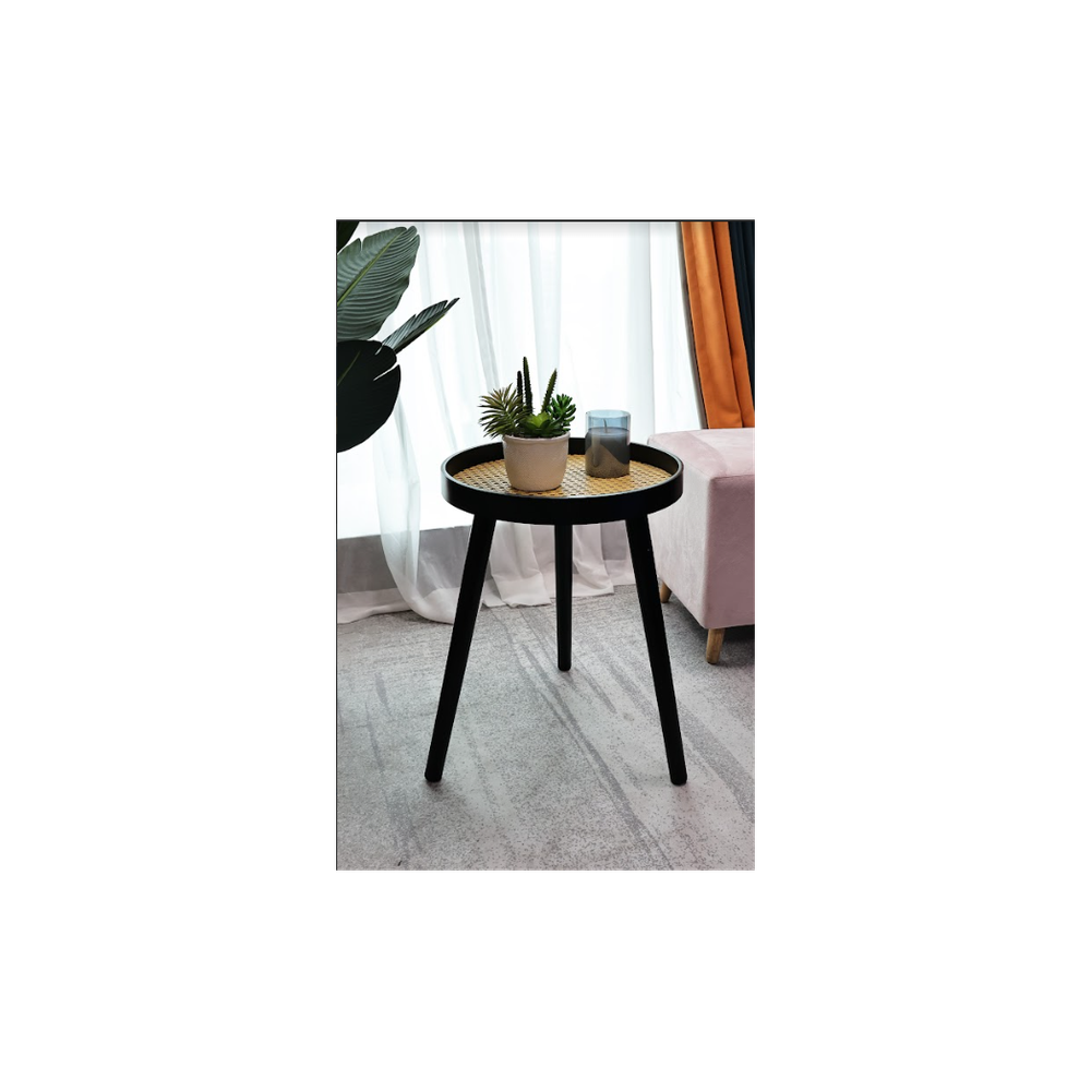 Cane Black Round Side Table