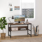 2-Tier Writing Desk Metal Frame Smooth Shelves Storage Shelf Rustic Brown