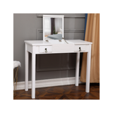 【】Flip Single Mirror Double Drawers Straight Feet Dresser White