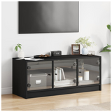 TV Cabinet with Glass Doors Black 102x37x42 cm