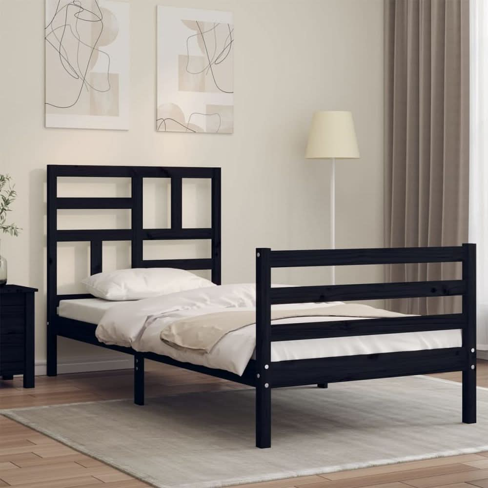 Bed Frame with Headboard Black 100x200 cm Solid Wood