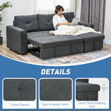 3 Seater Sofa Bed, Convertible Pull Out Sofa with Storage, Dark Grey