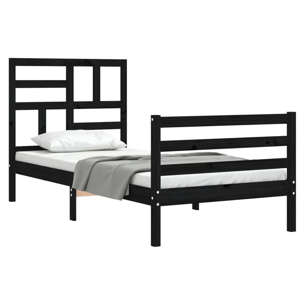 Bed Frame with Headboard Black 100x200 cm Solid Wood