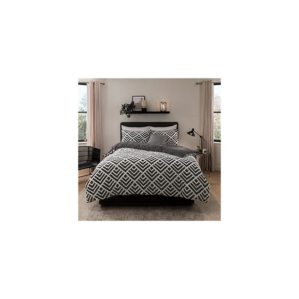 GEO JACQUARD FLEECE DUVET SET CHARCL SK