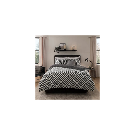 GEO JACQUARD FLEECE DUVET SET CHARCL SK