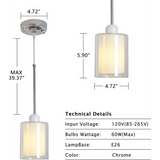 Glass Pendant Light, Modern Pendant Lighting for Kitchen Island, Farmhouse Mini Pendant Lamp with Chrome Nickel Adjustable for Dining Room, Sink, Double Cylinder