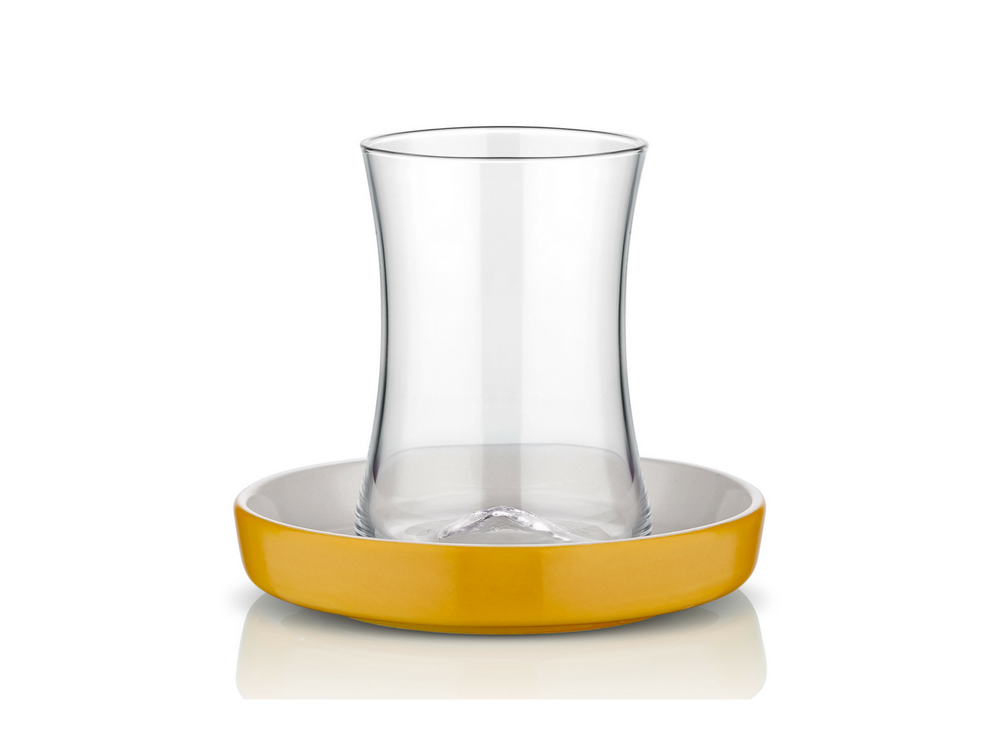 Istanbul Tiryaki Tea Glass and Saucer - Yellow