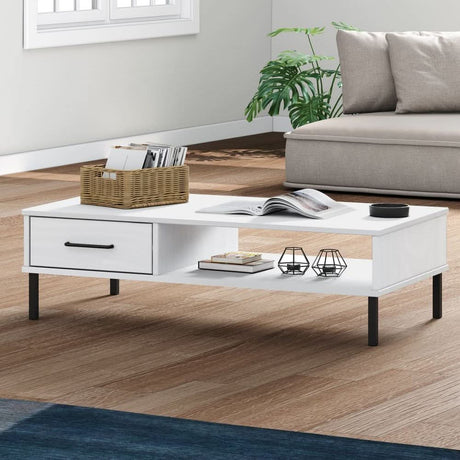 Coffee Table with Metal Legs Brown Solid Wood Pine OSLO