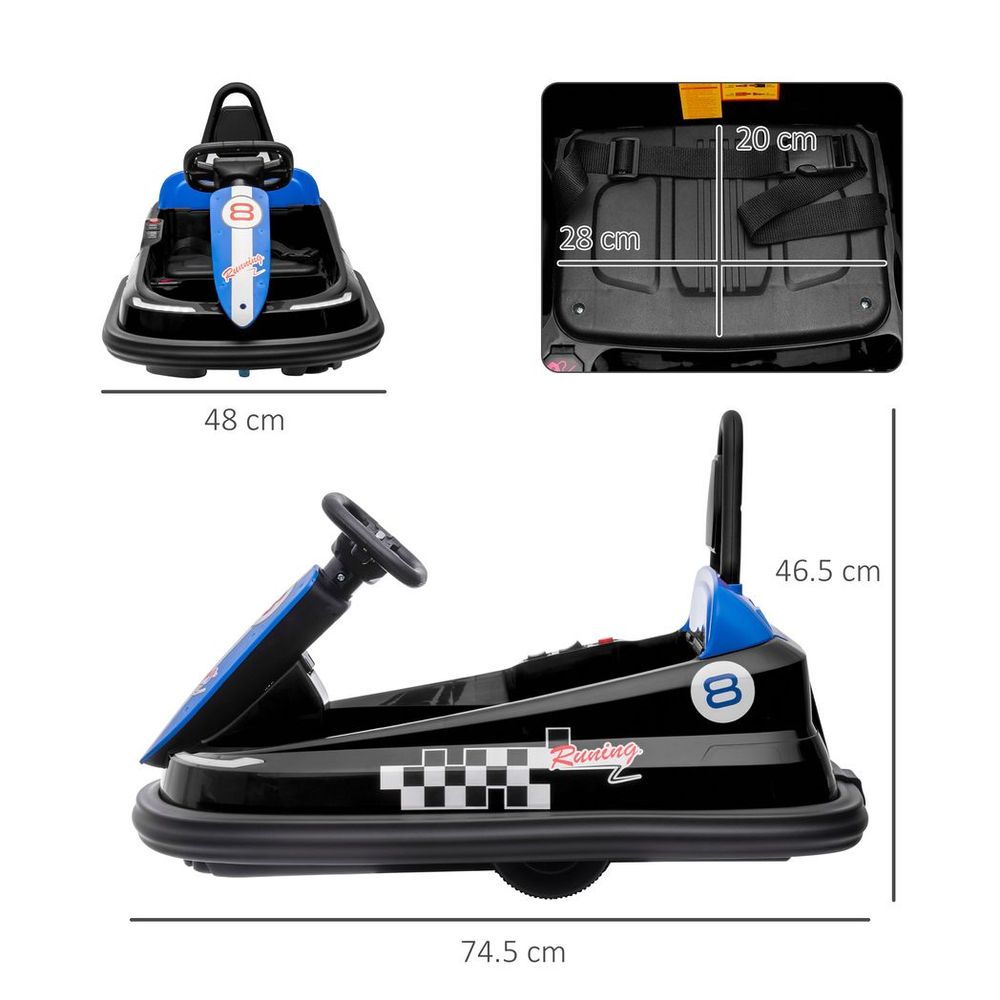 6V Kids Bumper Car, 360-Degree Rotation Waltzer Car w/ 2 Speeds - Black