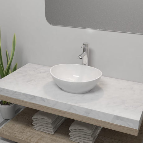 Bathroom Basin with Mixer Tap Ceramic Rectangular White