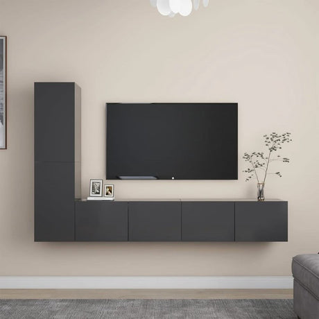 3 Piece TV Cabinet Set Grey Engineered Wood