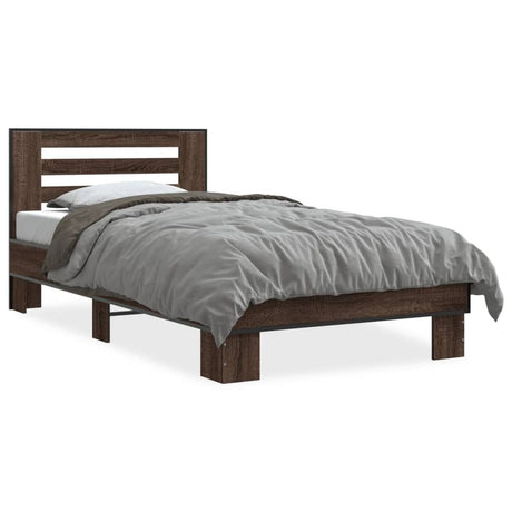 Bed Frame Grey Sonoma 90x190 cm Single Engineered Wood and Metal