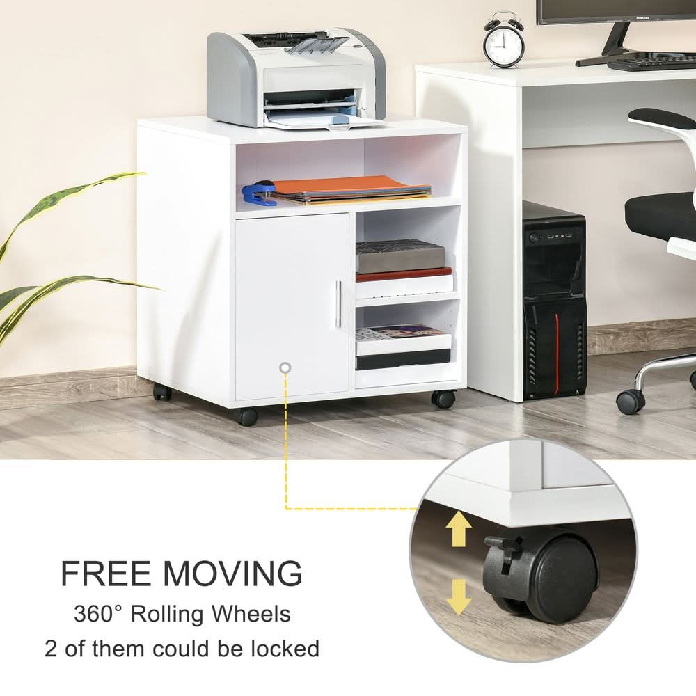 Multi-Storage Printer Unit Office Organisation w/ 5 Compartments White