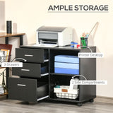 Freestanding Storage Cabinet  3 Drawers 2 Shelves 4 Wheels Office Black