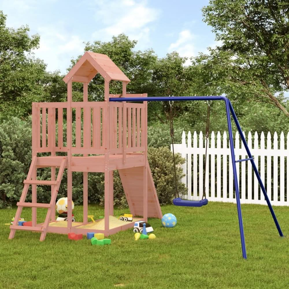 Playhouse with Climbing Wall Swing Solid Wood Pine