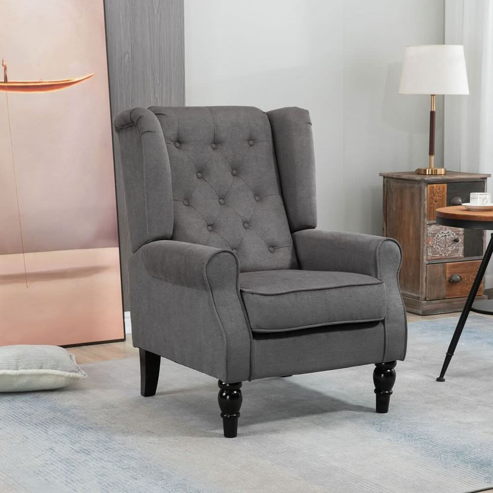 Accent Armchair Home Furniture Retro Tufted Club Wood Fabric Dark Grey