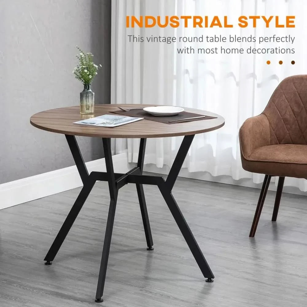 Industrial Dining Table with Round Top Steel Legs for Kitchen Dining Room Brown