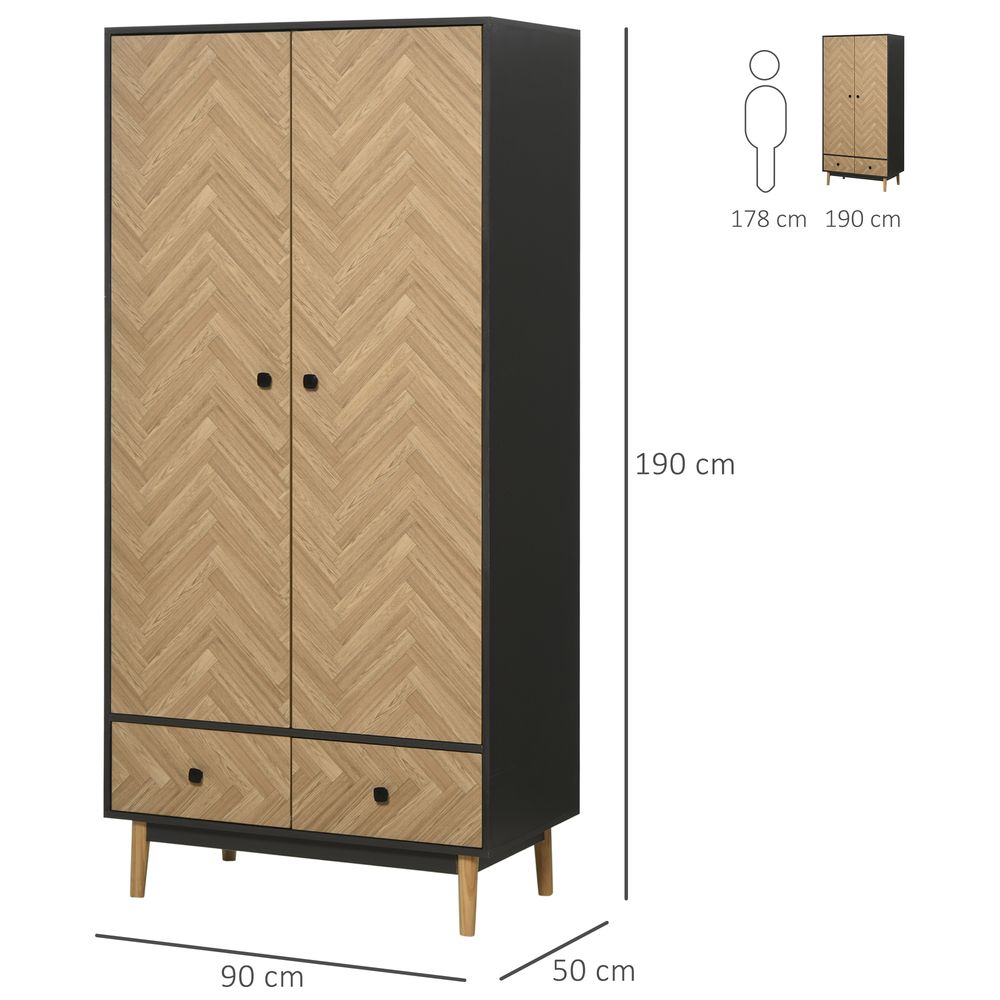 Wardrobe Cabinet Wood Grain 90x50x190cm-Grey/Oak