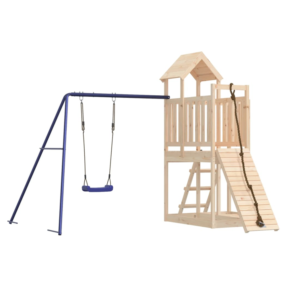 Playhouse with Climbing Wall Swing Solid Wood Pine