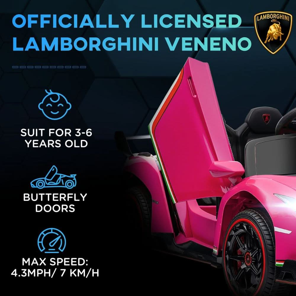 Lamborghini Veneno Licensed Electric Ride-on Car with Remote- Pink