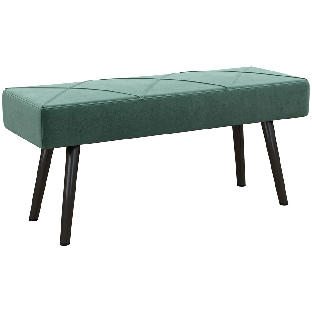 End of Bed Bench, Upholstered Hallway Bedroom with Steel Legs, Green