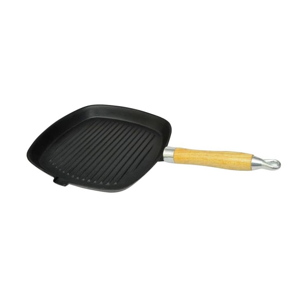 Grill Pan with Wooden Handle Cast Iron 20x20 cm