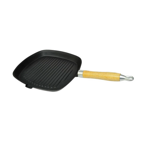 Grill Pan with Wooden Handle Cast Iron 20x20 cm