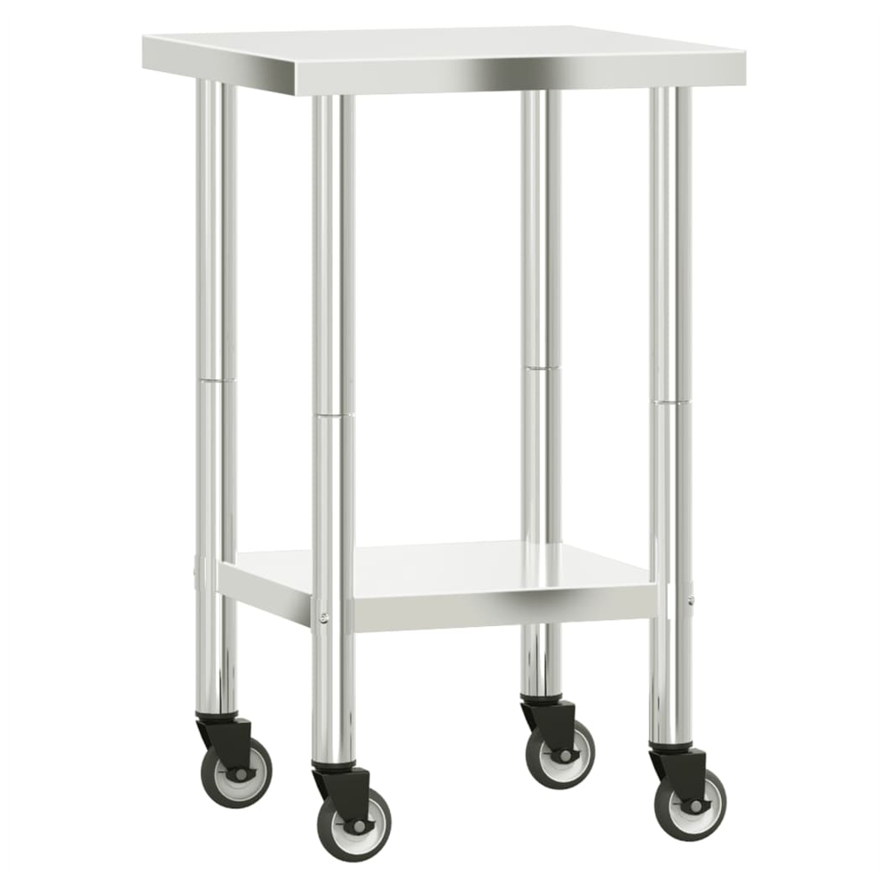 Kitchen Work Table with Wheels 55x55x85 cm Stainless Steel