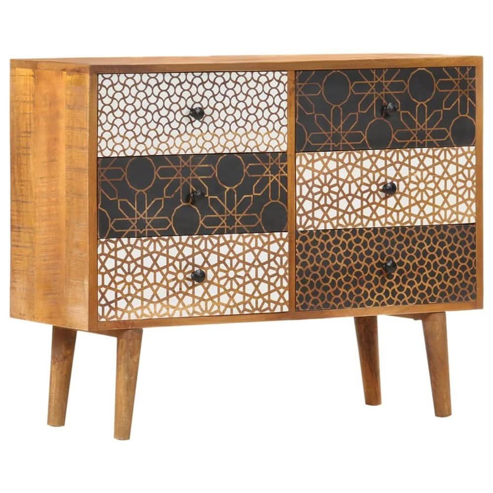 Sideboard with Printed Pattern 90x30x70 cm Solid Mango Wood