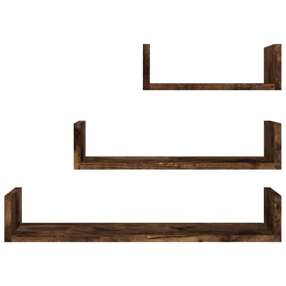 Wall Display Shelves 3 pcs Smoked Oak Engineered Wood