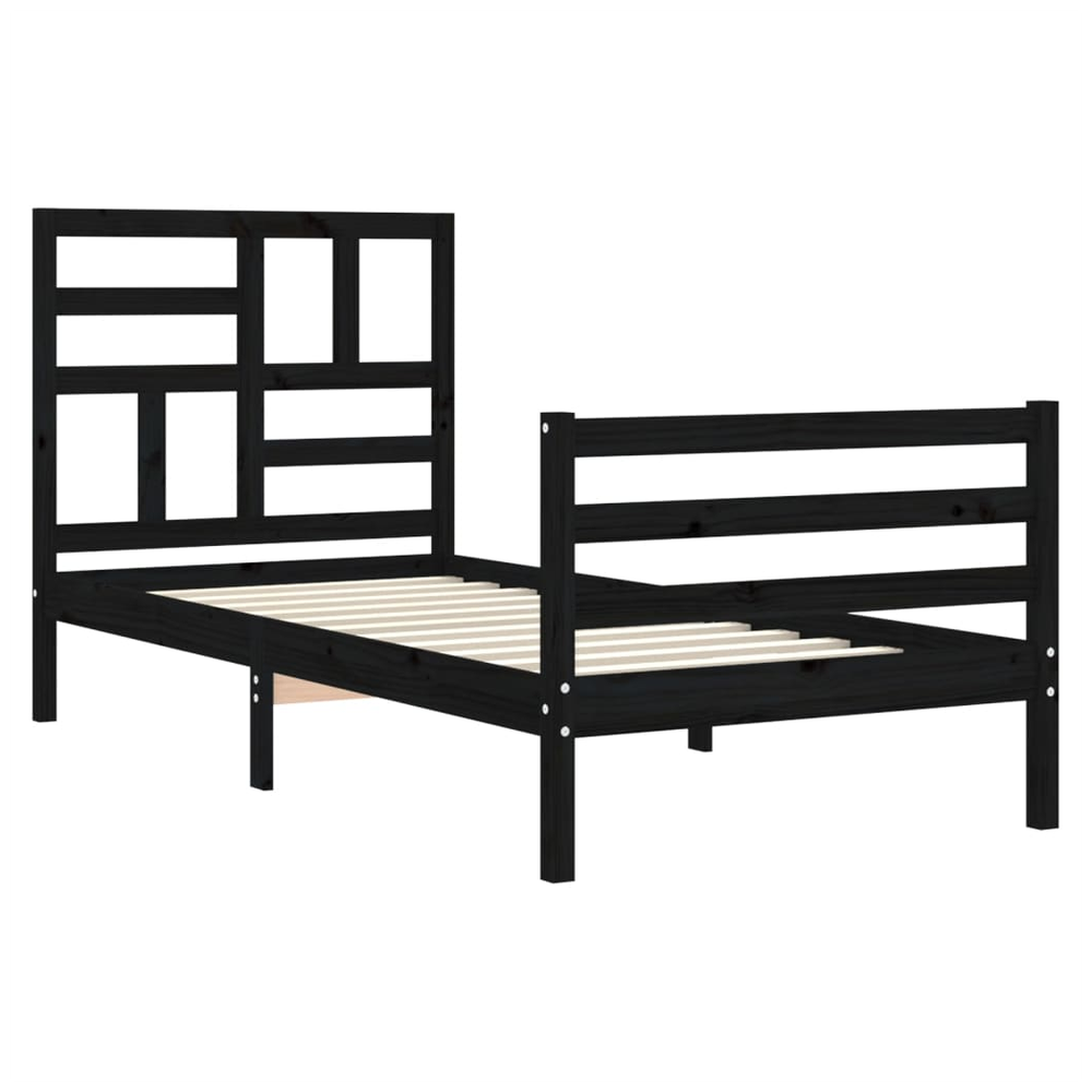 Bed Frame with Headboard Black 100x200 cm Solid Wood