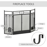 HOMCOM 3 Panel Folding Fire Screen with Double Door Fireplace Tool Accessary