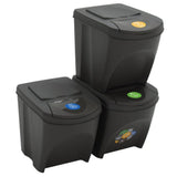 Stackable Garbage Bin Boxes 3 pcs Grey 75 L Polypropylene