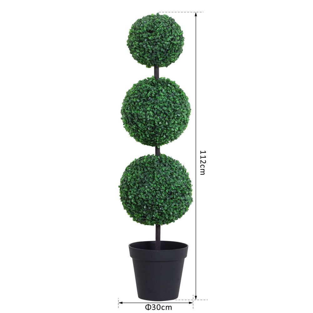 PE Set of 2 Artificial Boxwood Three Balls Topiary Plant Tree's Green