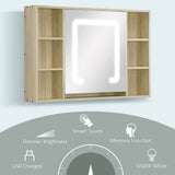 LED Bathroom Mirror Cabinet Wall-Mounted W/ Adjustable Shelves Natural