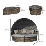 Outsunny 5 PCs Cushioned Outdoor Plastic Rattan Round Sofa Bed Table Set Grey